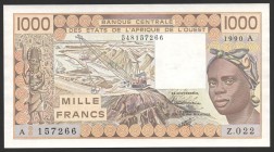 West African States 1000 Francs 1990
P# 107A; UNC; Ivory Coast; Signature 22