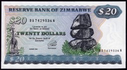 Zimbabwe 20 Dollars 1994
P# 4; UNC; "Victoria Falls"