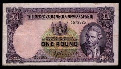 New Zealand 1 Pound 1955 - 1956 Sign. Hanna Rare
P159a; 4/M 579825; VF-XF