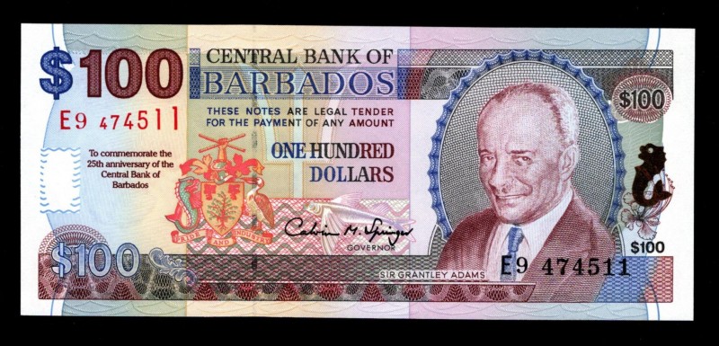 Barbados 100 Dollars 1997 Very Rare
P53; E9 474511; The commemorate the 25th an...