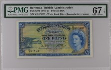Bermuda 1 Pound 1966 PMG67EPQ
P# 20d; Rare in 67 GRADE! SUPER GEM UNC! Only few notes in this grade.
