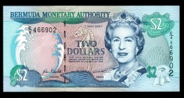 Bermuda 2 Dollars 2007 Very Rare Date
P50b; C/4 466902; . 2 dollars this year are exceptionally rare!; UNC