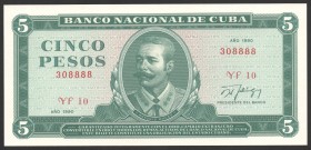 Cuba 5 Pesos 1990 Number
P# 103d; № YF 10 308888; UNC; Fine Serial Number