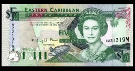 East Caribbean States 5 Dollars 1993
P26m; A221319M; Montserrat (M) - rarest letter; UNC