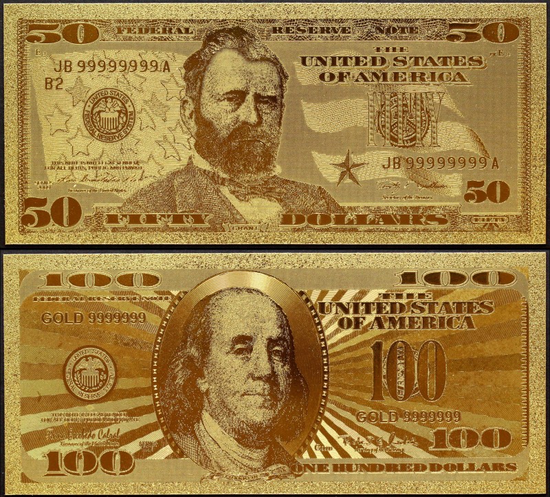 United States Lot of 2 Gold Banknotes
50 Dollars 2009 & 100 Dollars 1999 (ND); ...