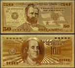 United States Lot of 2 Gold Banknotes
50 Dollars 2009 & 100 Dollars 1999 (ND); Each Banknote is 24 K Carat Gold; UNC