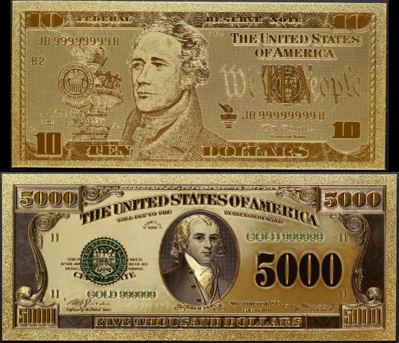 United States Lot of 2 Gold Banknotes
10 Dollars 2009 & 5000 Dollars (ND); Each...