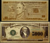 United States Lot of 2 Gold Banknotes
10 Dollars 2009 & 5000 Dollars (ND); Each Banknote is 24 K Carat Gold; UNC