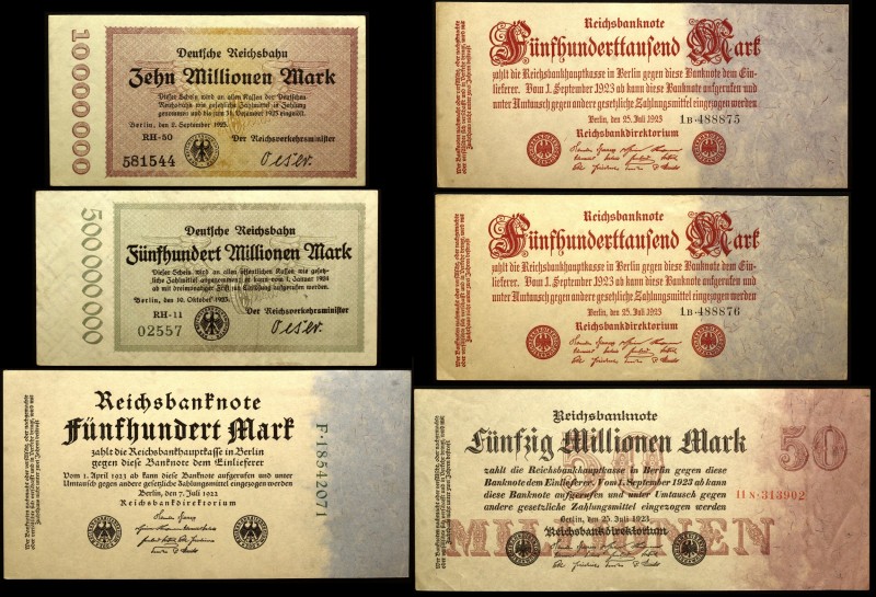 Germany Lot of 6 Banknotes 1922 - 1923
Various Dates & Denominations; XF+/AUNC