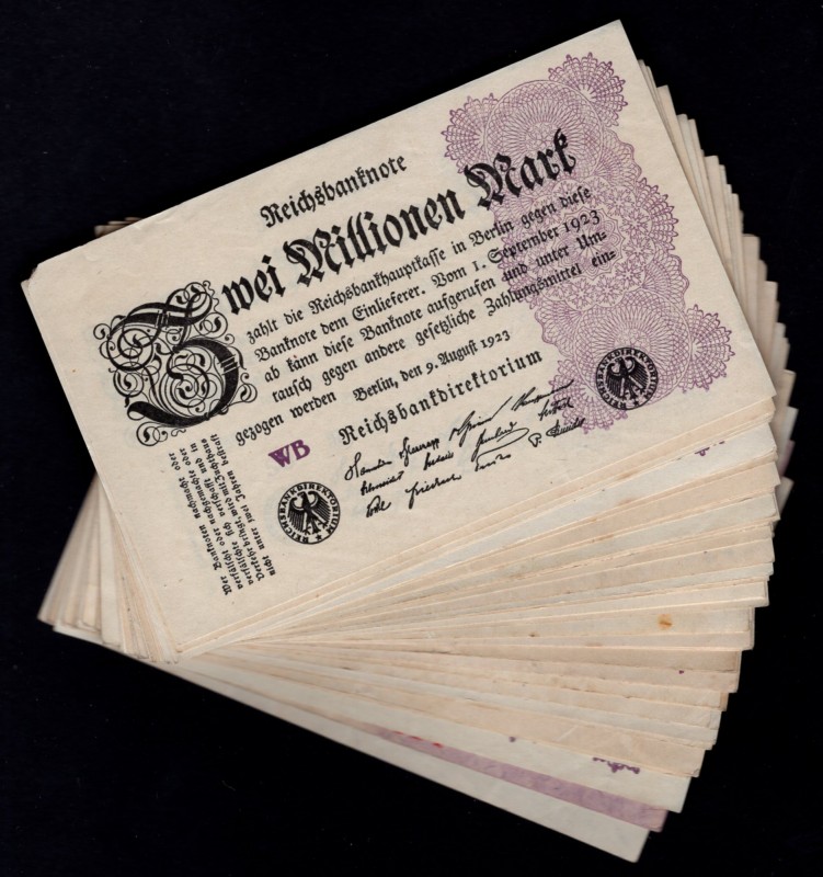 Germany Lot of 47 Banknotes 2 Millionen Mark 1923
P# 103 & 104 (Various Types) ...