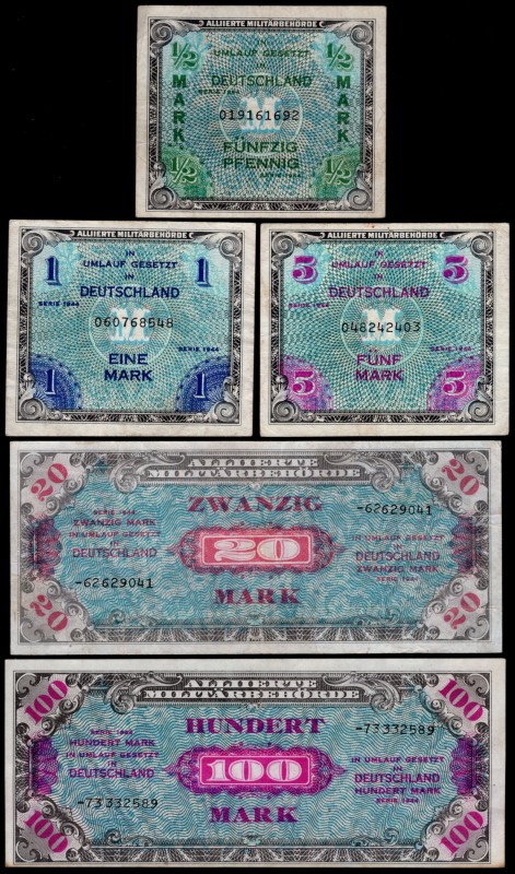 Germany - Third Reich Lot of 5 Banknotes 1944 Allied Occupation
1/2 1 5 20 100 ...