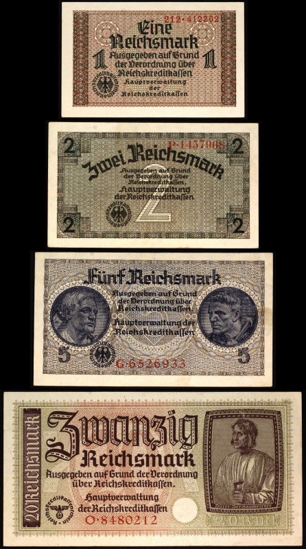 Germany - Third Reich Lot of 4 Banknotes
1 2 5 20 Mark 1940-1945