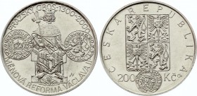 Czech Republic 200 Korun 2000
KM# 46; Silver; 700th Anniversary of the Currency Reform by Wenceslaus II and the Commencement of Minting of the Prager...