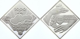 Slovakia 1000 Korun 2003
KM# 63; Silver (.999) 62.207g 43.6mm; Proof; 10th Anniversary of Republic; Mintage 10,000; With Certificate & Original Box