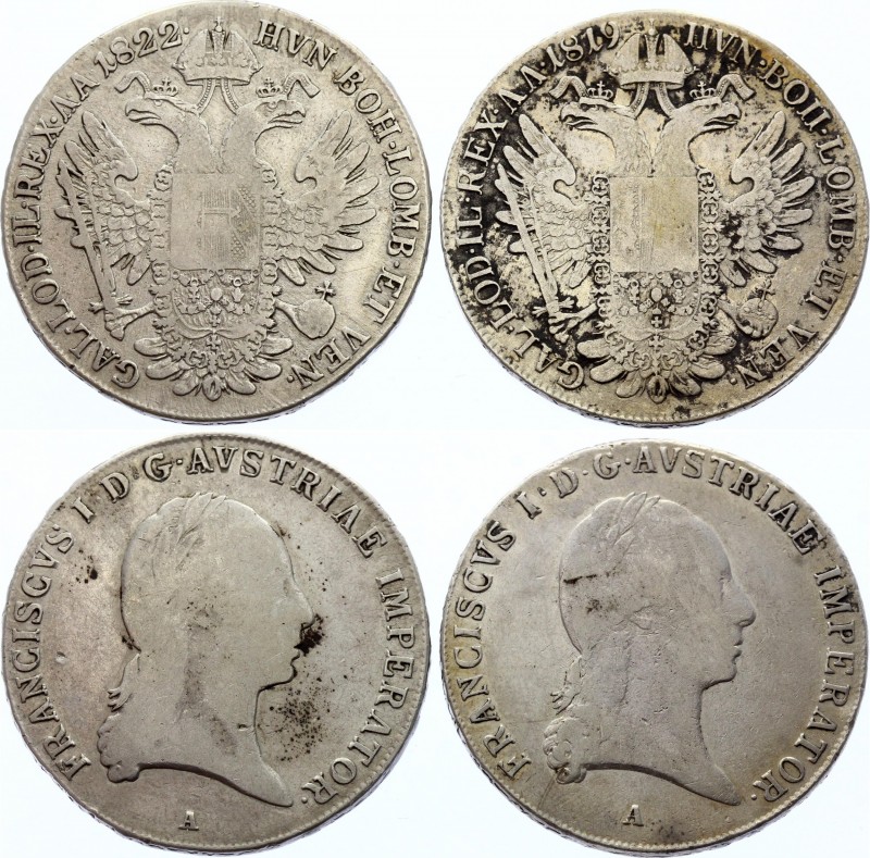 Austria Lot of 1 Thaler 1819 & 1822
1 Thaler 1822 A & 1 Thaler 1819 A; Silver; ...