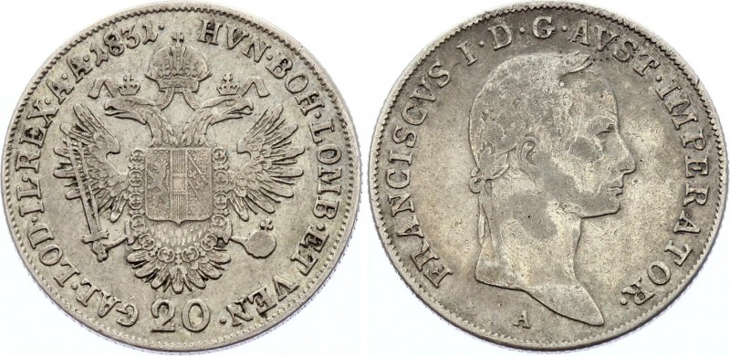 Austria 20 Kreuzer 1831 A - Wein
KM# 2146; Silver; Franz II