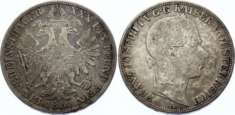 Austria 1 Vereinsthaler 1861 A - Wien
KM# 2244; Silver; Franz Joseph I