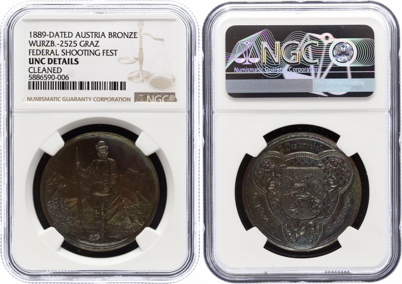 Austria Graz Third Austrian Shooting Festival Medal 1889 NGC UNC Det
Wurzb# 252...