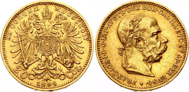 Austria 20 Corona 1894
KM# 2806; Gold (.900) 6.78g 21mm; Franz Joseph I