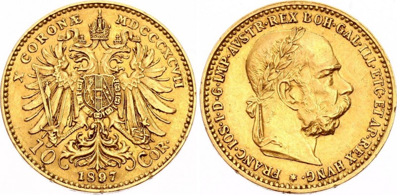 Austria 10 Corona 1897
KM# 2805; Gold (.900) 3.38g 19mm; Franz Joseph I