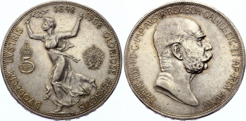 Austria 5 Corona 1908
KM# 2809; Franz Joseph I; 60th Anniversary of Reign. Silv...