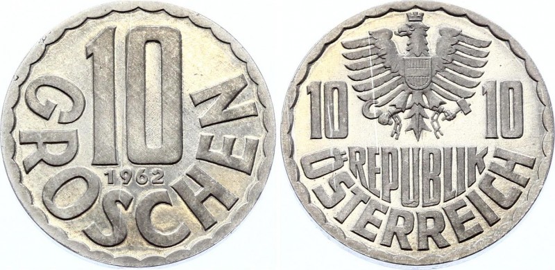 Austria 10 Groschen 1962 Proof
KM# 2878; Aluminium; Proof