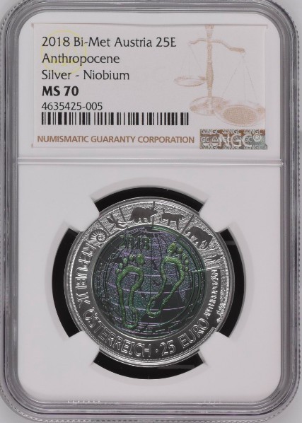 Austria 25 Euro 2018 NGC PF69UC
Anthropocene, Bimetallic: niobium center in sil...