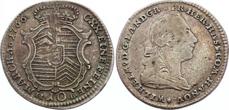 German States Hanau-Münzenberg 10 Kreuzer 1766 IIE
KM# 100.2; Silver; Wilhelm I...