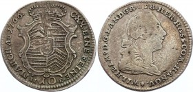 German States Hanau-Münzenberg 10 Kreuzer 1766 IIE
KM# 100.2; Silver; Wilhelm IX
