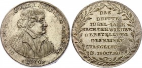 German States Jetton "Martin Luther, 300 Years of Reformation" 1817
Copper, silver plated. 33mm. Remains of mint luster.