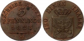German States Prussia 3 Pfenninge 1828 D
KM# 407; Friedrich Wilhelm III; UNC with Red Mint Luster