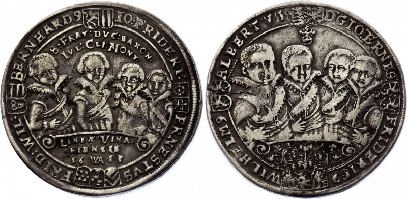 German States Saxe-Weimar 1 Thaler 1613 WA
KM# 11; Silver; Achtbrüdertaler; Por...