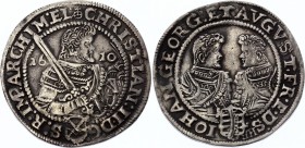 German States Saxony 1/2 Thaler 1610
KM# 14; Silver; Christian II, Johann Georg I. and August; XF-