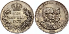 German States Saxony 2 Vereinsthaler 1872 B
KM# 1231.1 (reeded edge); Silver; Johann; Golden Wedding Anniversary