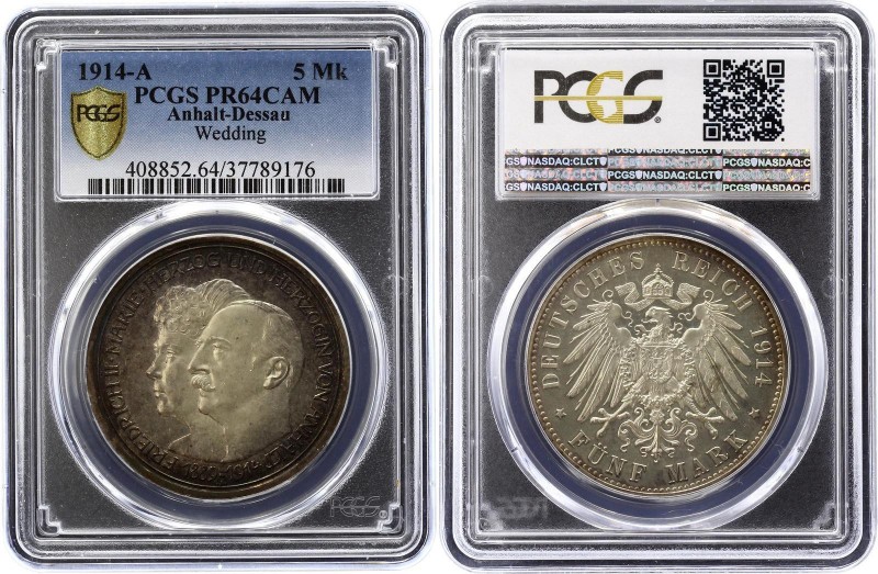 Germany - Empire Anhalt-Dessau 5 Mark 1914 A PROOF PCGS PR64
Jaeger# 25; KM# 31...