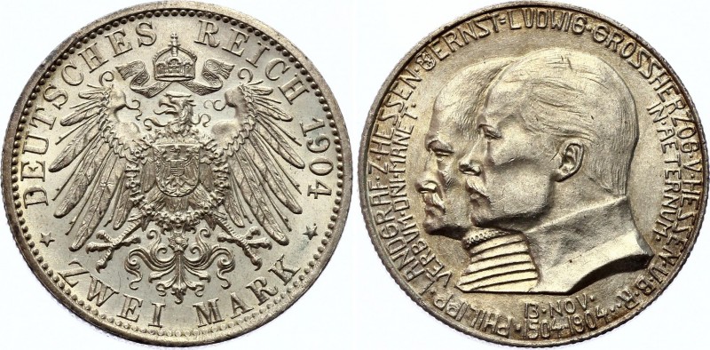 Germany - Empire Hessen-Darmstadt 2 Mark 1904
KM# 372; Silver; 400th Birthday o...