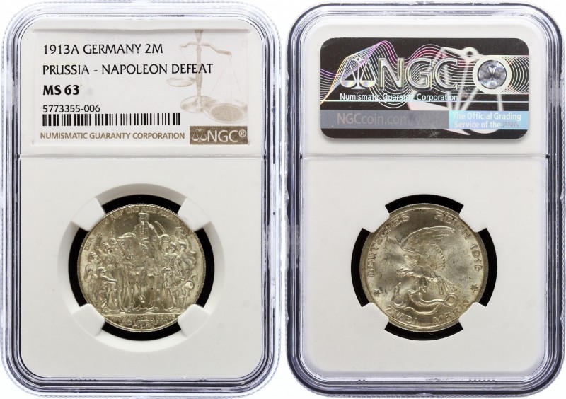 Germany - Empire Prussia 2 Mark 1913 A NGC MS 63
KM# 532; Silver; 100th Anniver...