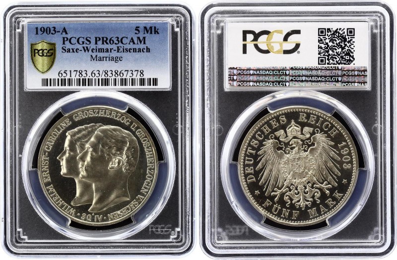 Germany - Empire Saxe-Weimar-Eisenach 5 Mark 1903 A Proof PCGS PR63 CAM
KM# 218...