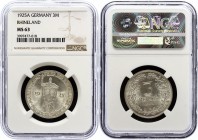 Germany Weimar Republic 3 Mark 1925 A NGC MS 63
KM# 46; Silver; 1000th Year of the Rhineland