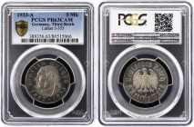 Germany Third Reich 5 Reichsmark 1933 A Proof PCGS PR63 CAM
KM# 80; Jaeger# 353; 450th Anniversary of Martin Luther. Silver, Proof. PCGS PR63 CAMEO.