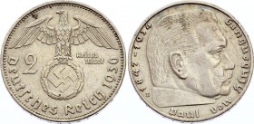 Germany Third Reich 2 Reichsmark 1936 E
KM# 93; Silver; Paul von Hindenburg; XF