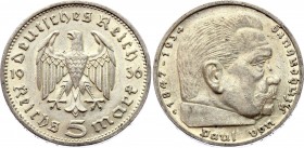 Germany Third Reich 5 Reichsmark 1936 G
KM# 86; Silver; Paul von Hindenburg; XF+ Mint Luster Remains