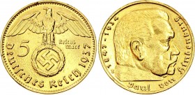 Germany Third Reich 5 Reichsmark 1937 E
KM# 94; Silver; Gold Plated; Paul von Hindenburg