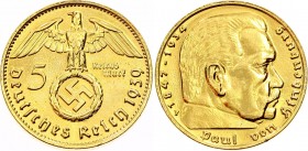 Germany Third Reich 5 Reichsmark 1939 F
KM# 94; Silver; Gold Plated; Paul von Hindenburg