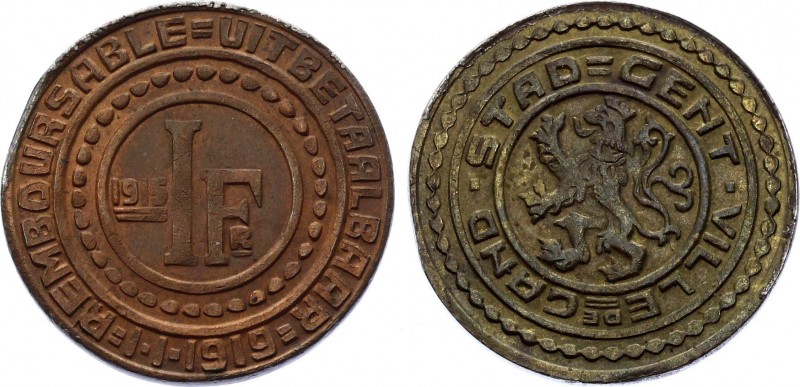 Belgium Ghent Token Coinage 1 Frank 1915
KM|# Tn2; Brass Plated Iron