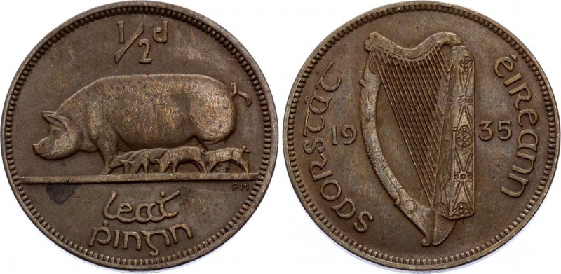 Ireland 1/2 Penny 1935
KM# 2; Bronze; XF+