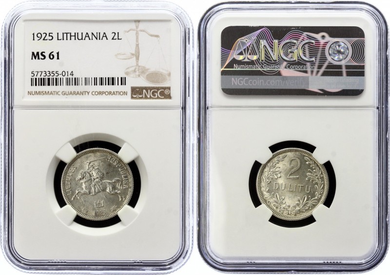 Lithuania 2 Litu 1925 NGC MS 61
KM# 77; Silver