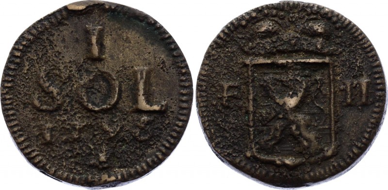 Luxembourg 1 Sol 1798
KM# 19; Copper; F-VF