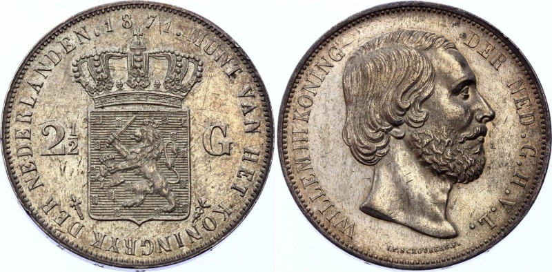 Netherlands 2-1/2 Gulden 1871
KM# 82; Silver; Willem III; Amazing Violet Toning...