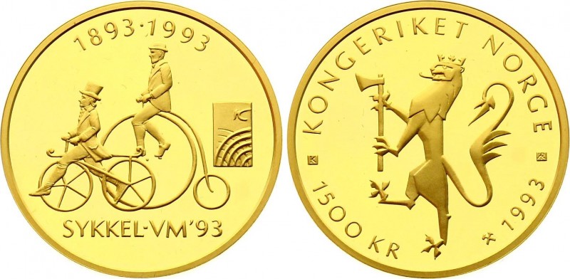 Norway 1500 Kroner 1993
KM# 445; World Cycling Championships. Gold (.917), 16.9...